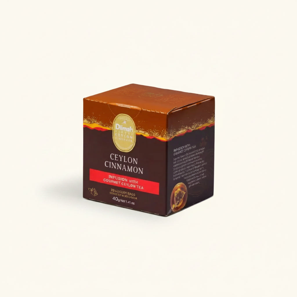 Box of Ceylon Cinnamon tea on a beige background