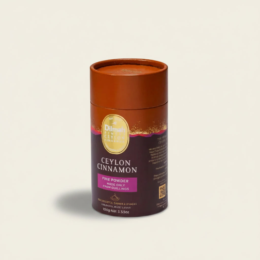 Dilmah Ceylon Cinnamon packaging on a beige background