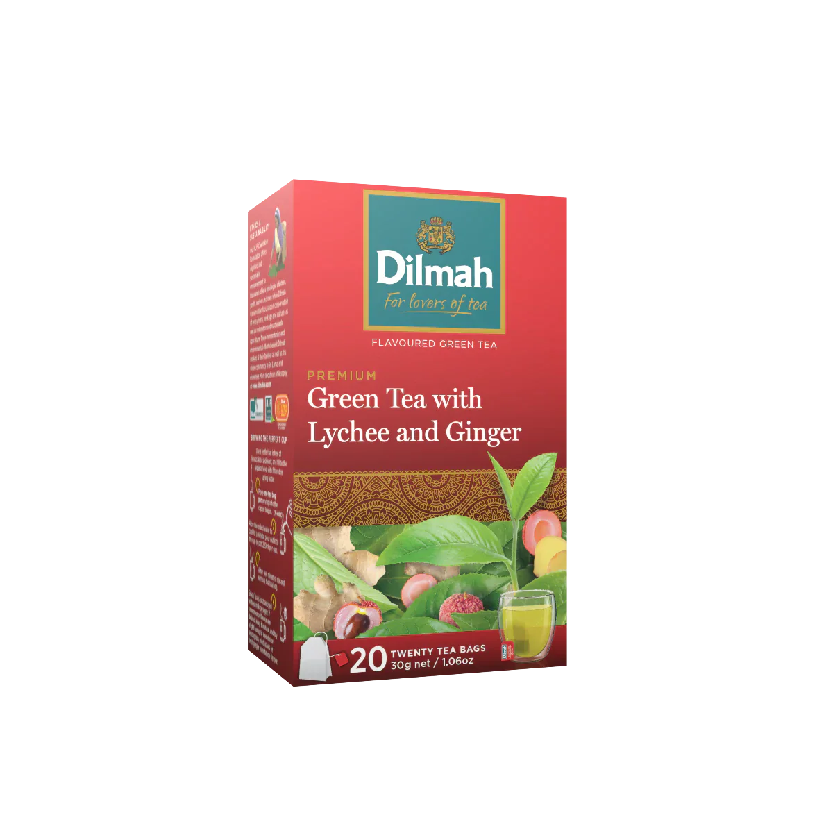 Premium Green Tea With Ginger And Lychee-20 Tea Bags with Tag