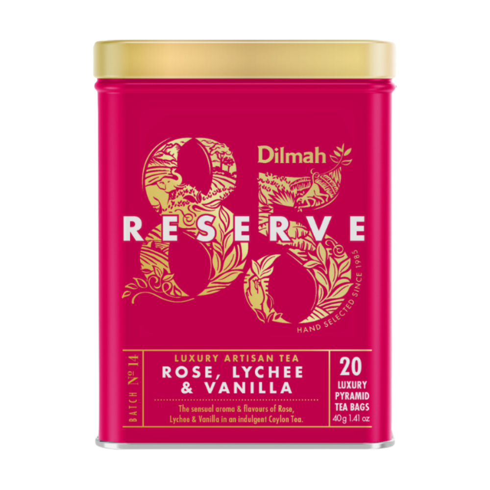 85 Reserve Rose, Lychee and Vanilla Ceylon Black Tea Tin Caddy-20 Luxury Leaf Tea Bags