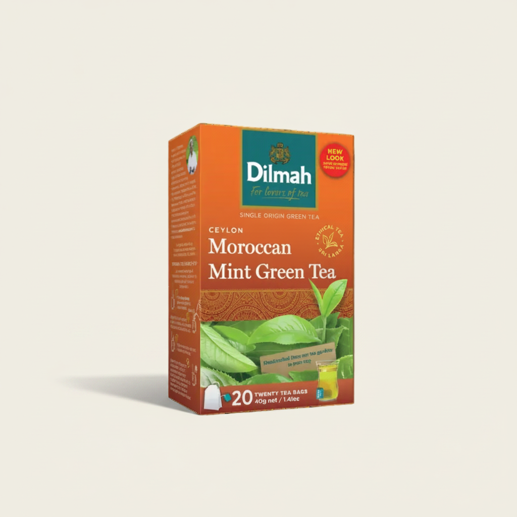 Dilmah Moroccan Mint Green Tea box on a white background