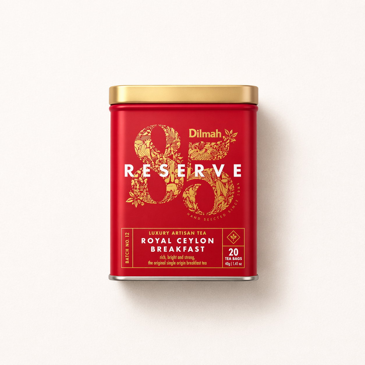 85 Reserve Royal Ceylon Breakfast Black Tea Tin Caddy-20 Luxury Leaf Tea Bags