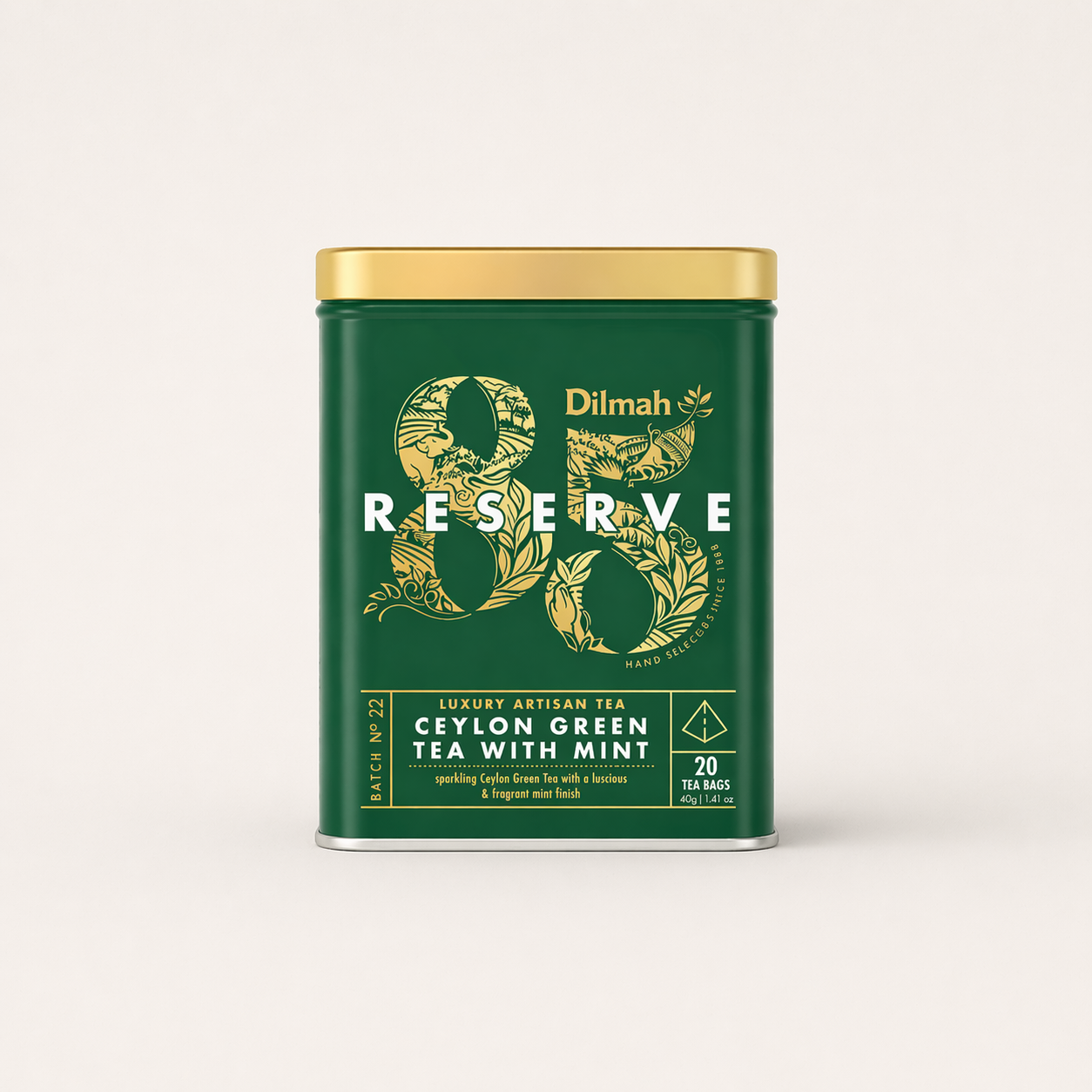 85 Reserve Ceylon Green Tea with Mint Tin Caddy-20 Luxury Leaf Tea Bags