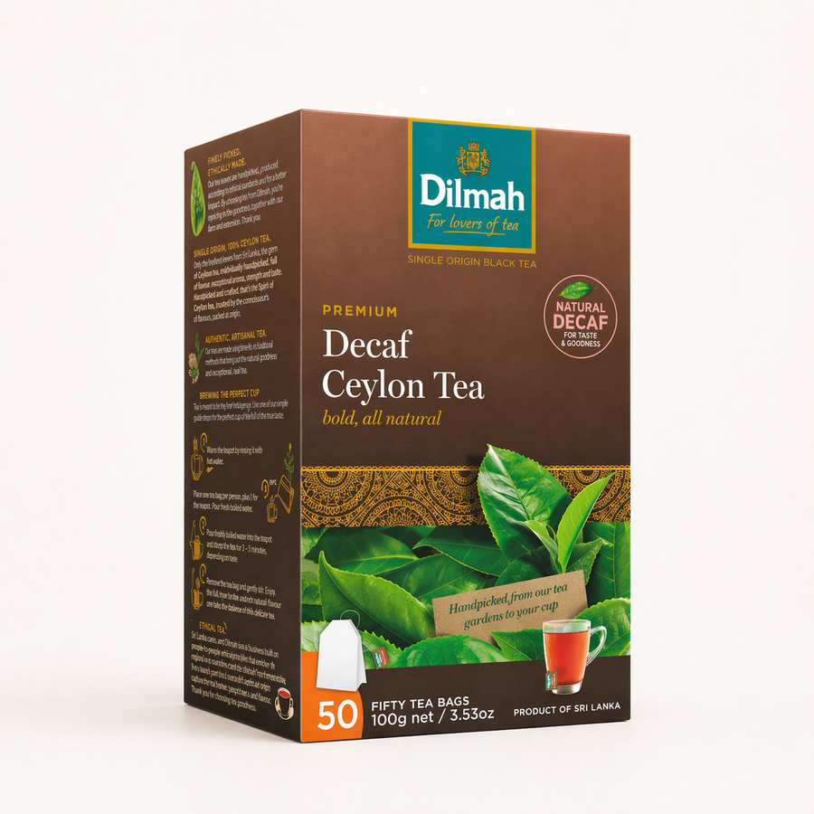 Premium Decaffeinated Ceylon Black Tea-50 Tea Bags with Tag