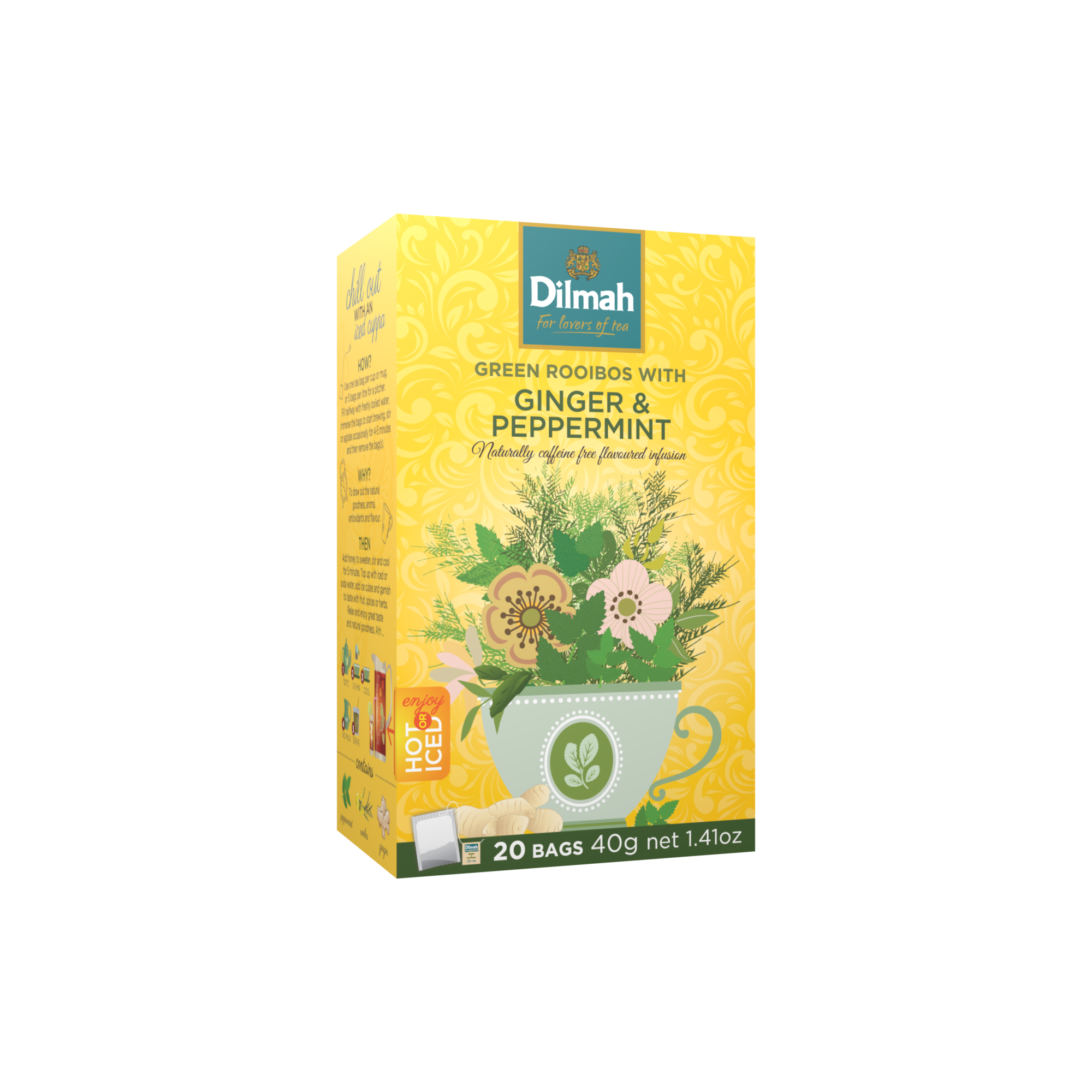 Green Rooibos Ginger & Peppermint Infusion-20 Tea Bags with Tag