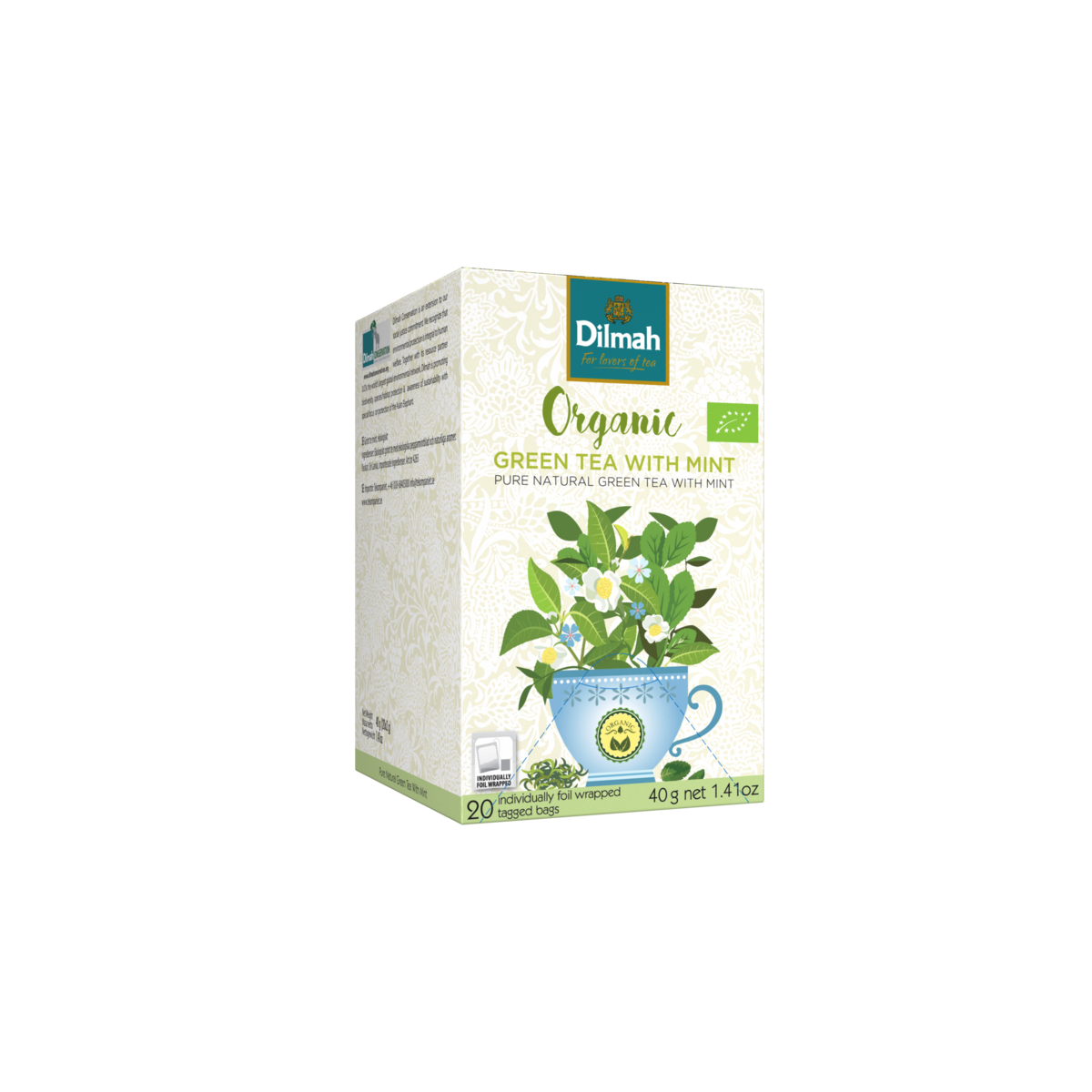Dilmah Certified Organic Ceylon Green Tea with Mint – 20 Bags