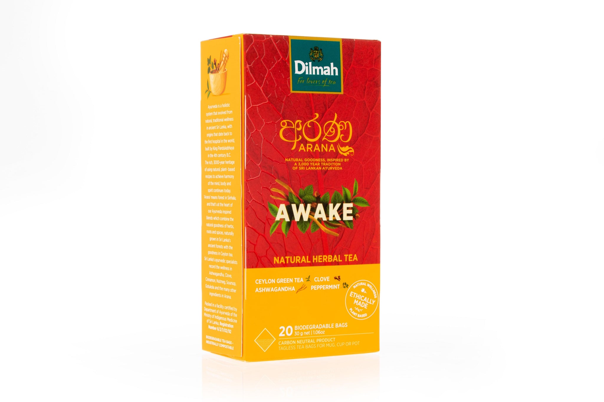 Arana Awake Natural Herbal Ceylon Green Tea-20 Tagless Tea Bags