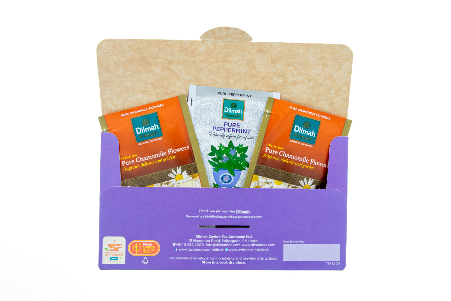 Tea for Celebration Envelope with Peppermint and Chamomile Flavoured Black Tea-6 Individually Wrapped Tea Bags