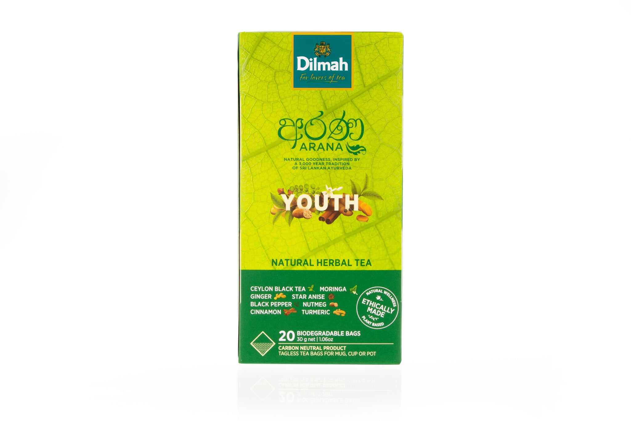 Arana Youth Natural Herbal Ceylon Black Tea-20 Tagless Tea Bags