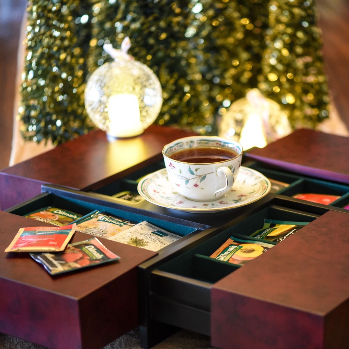 Teas Around the Clock Variety Gift Pack in Burl Wood Chest-10x14 Individually Wrapped Tea Bags